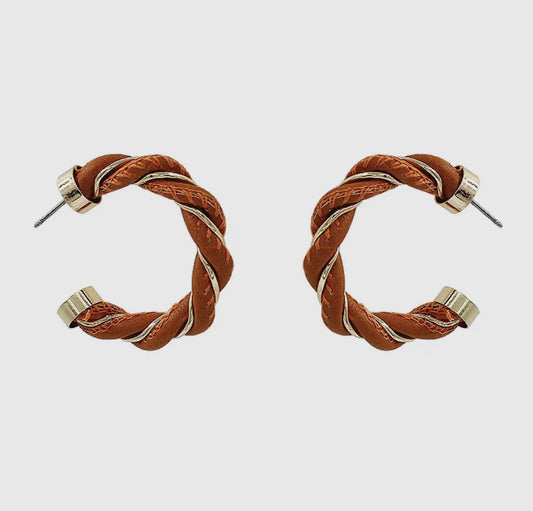 Twisted Leather Hoop Earrings